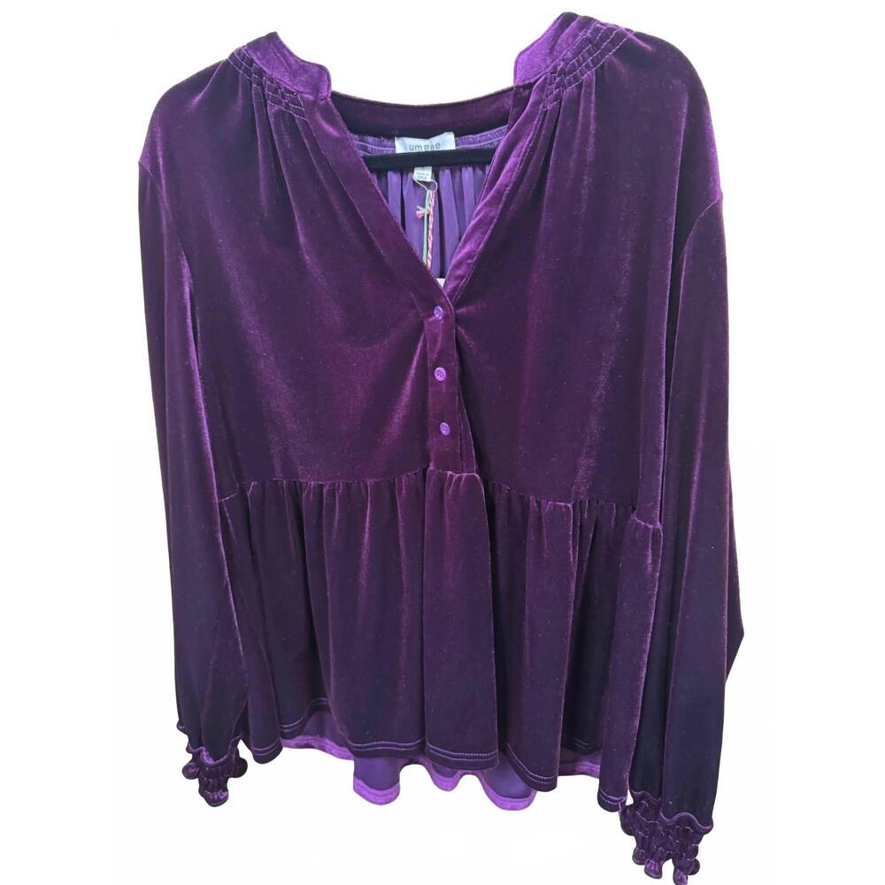 NEW UMGEE women's velvet peplum top in purple